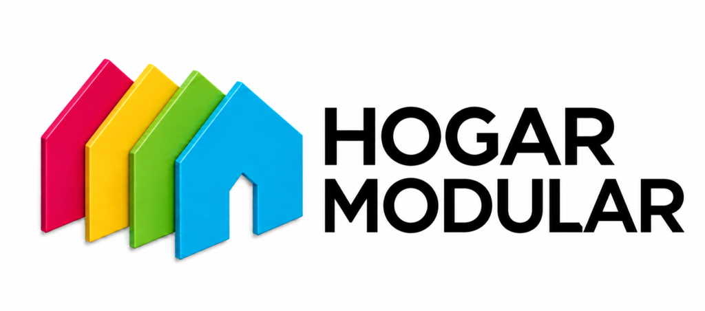 Hogar Modular: cuatro casas de colores con el nombre a la derecha